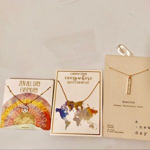 Necklaces: zen, world map, marble pattern